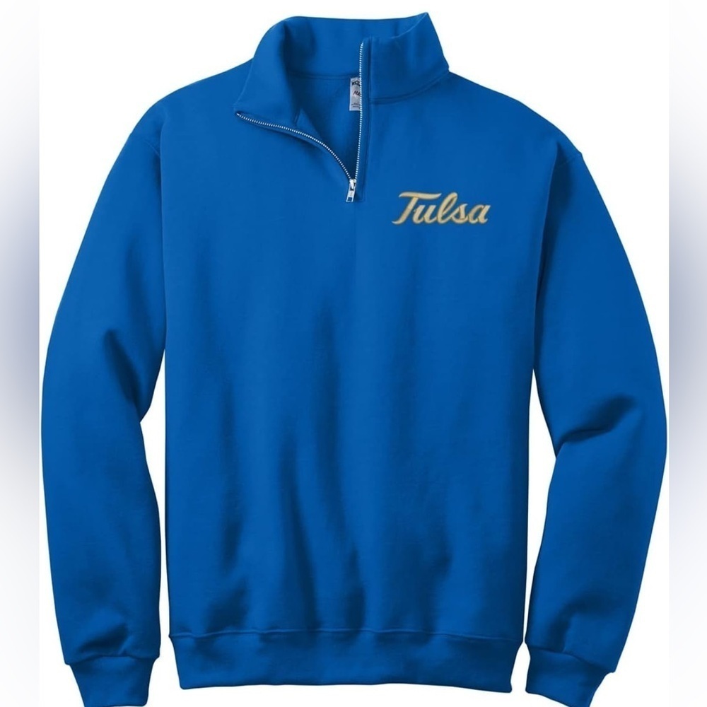 College Corner Tulsa Golden Hurricane Blue League Quarterzip Sweatshirt L NEW